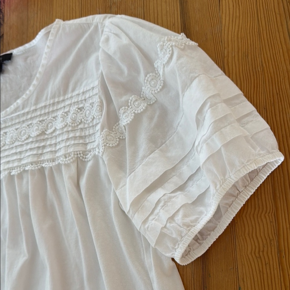 JCrew White Lace Yoke puffy Short Sleeve Women's Top - Picture 3 of 7